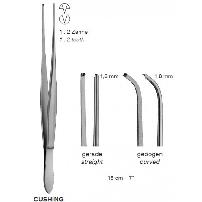 CUSHING Delicate Tissue Forceps,1.8mm, 1X2 Teeth 