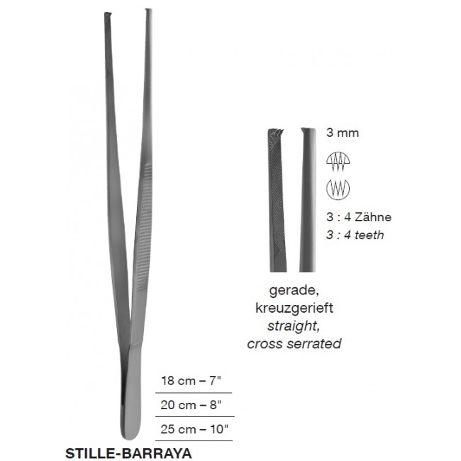 STILLE-BARRAYA Tissue Forceps,3 mm, 3X4 Teeth