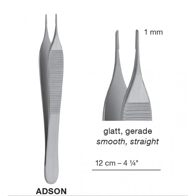 T/C Adson Micro Suture Forceps,Straight, Smooth, Point 1 mm, 12 cm