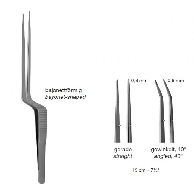 Bayonet-Shaped ,Dissecting Micro Forceps,19 cm, Point 0.6 mm