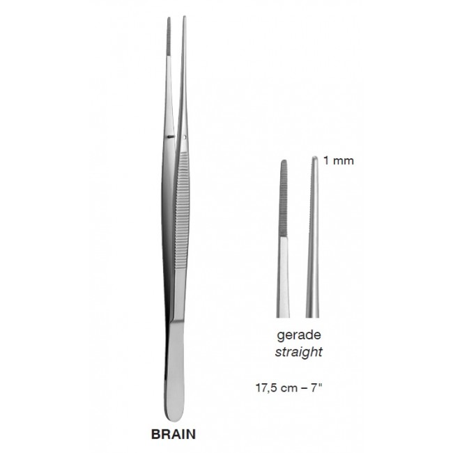 Brain Delicate Dissecting Forceps, 1 mm, 17.5 cm 