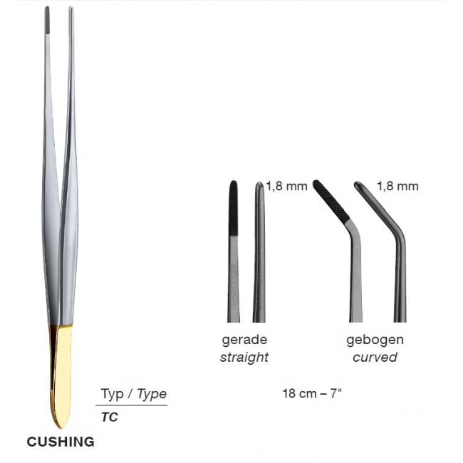 T/C Cushing Delicate Dissecting Forceps, 1.8 mm , 18 cm