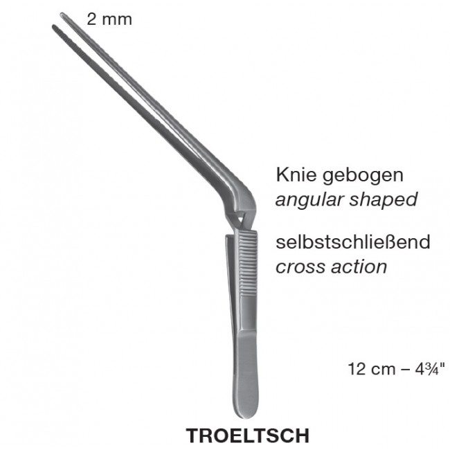 Troeltsch Cross Action, Angular Shaped, Ear Dressing Forceps, 2 mm , 12 cm